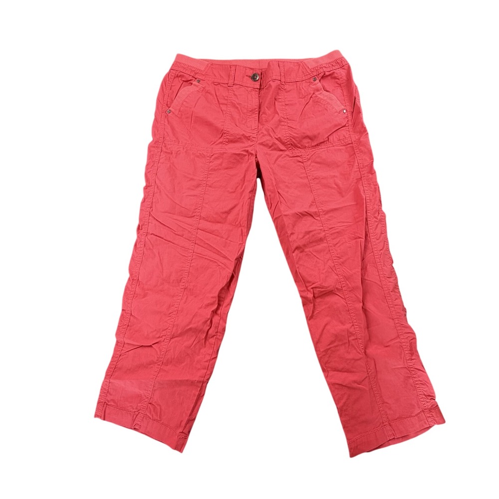 Chico's Coral Pink Utility Crop Pants Elastic Waist‎ Pockets Size 2